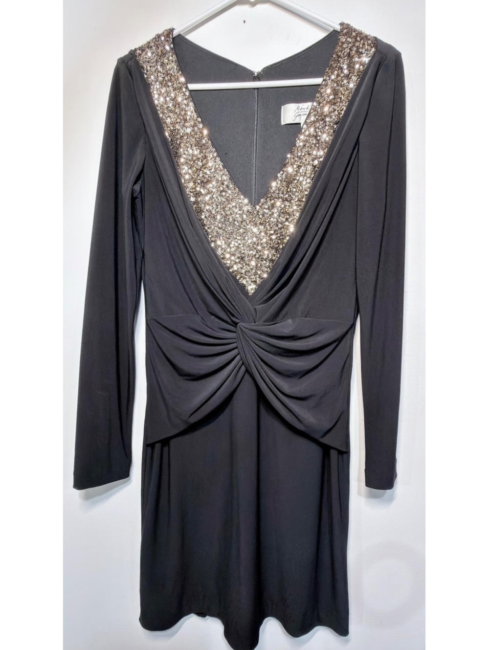 Black Long Sleeve Sequin Mack & James by Badgley Mischka Neck Dress  Size L